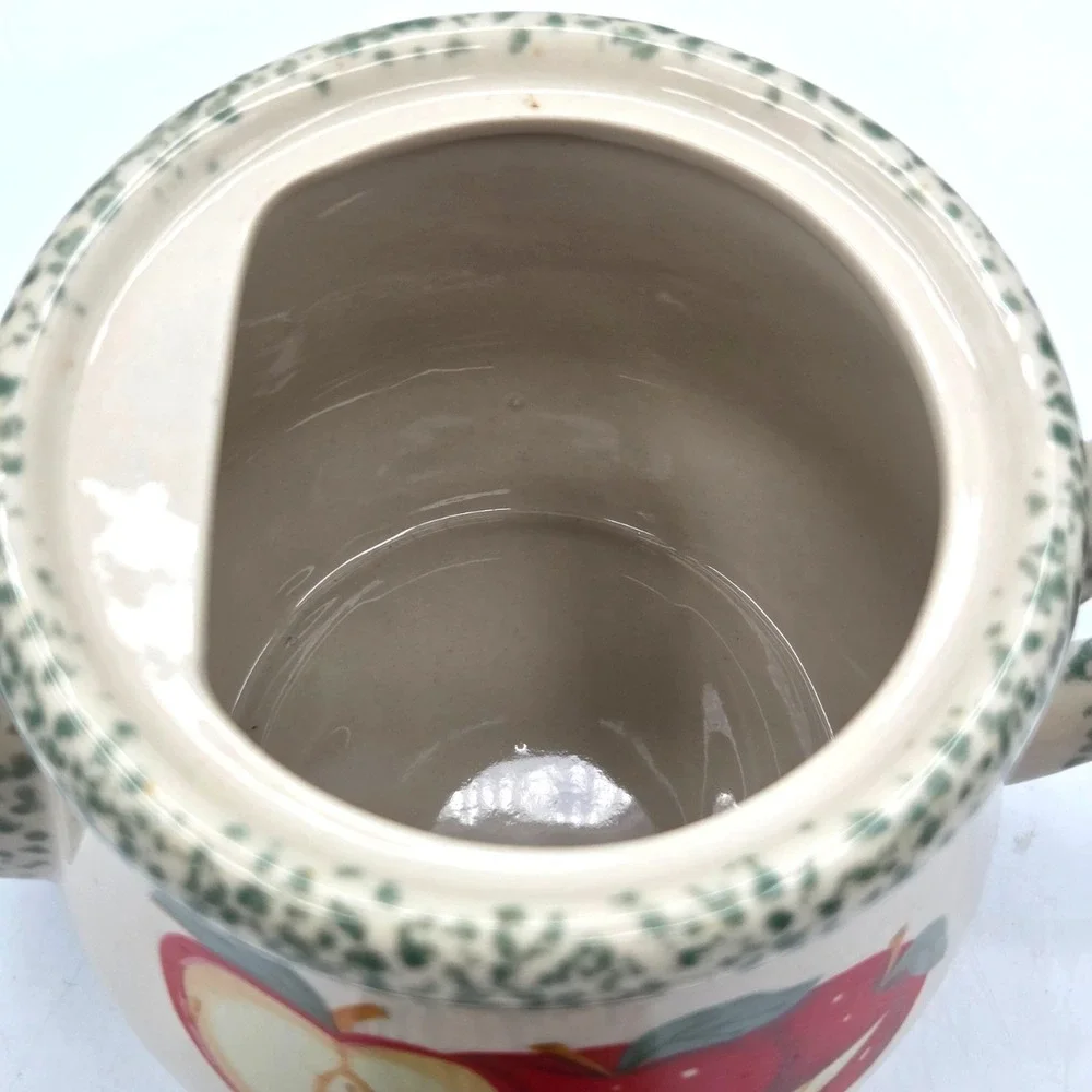 Vintage 1996 Tender Heart Treasures Ceramic Teapot Red Apples & Green Spongeware
